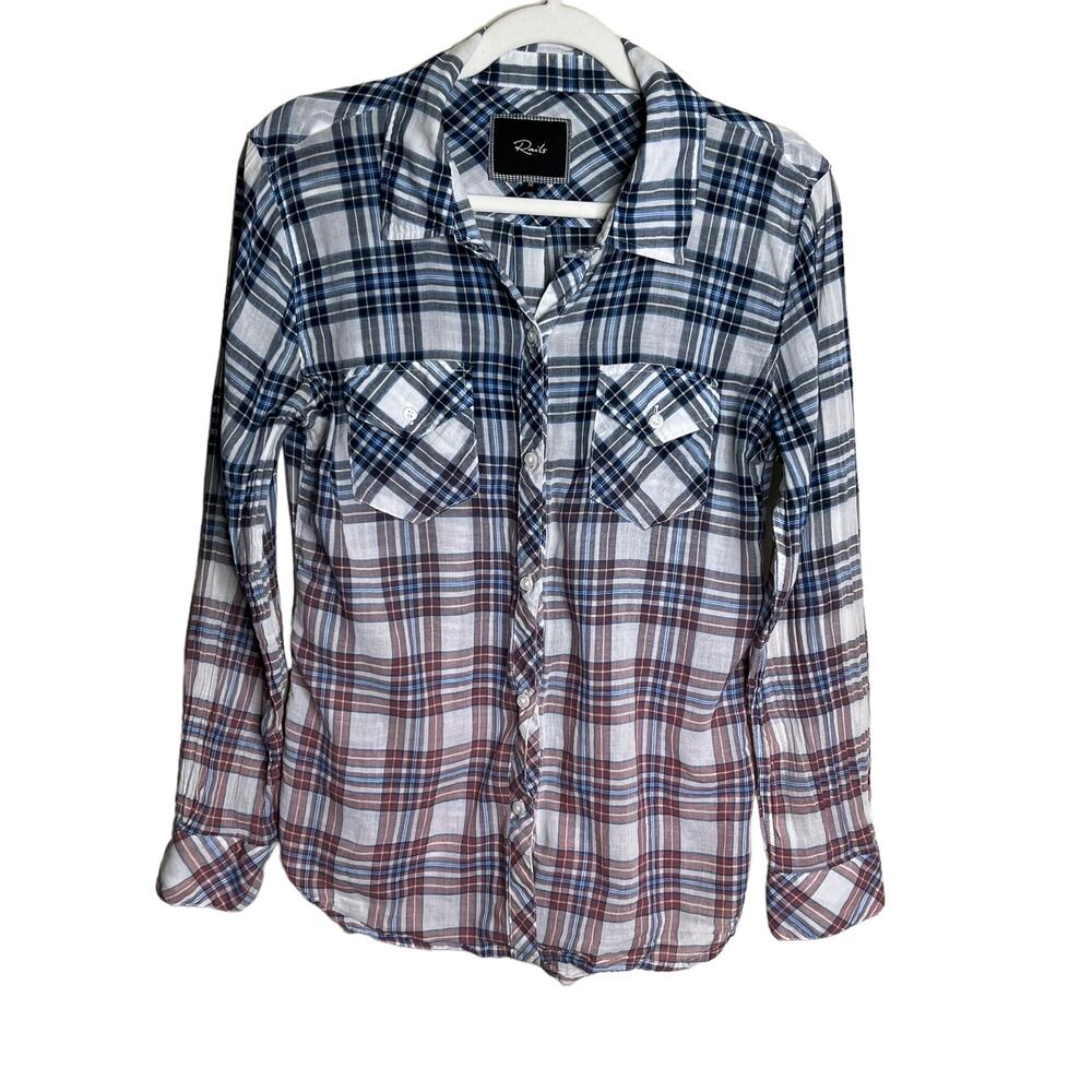 Rails Women's Ashton Ombre Plaid Western Long Sleeve Button Down Shirt Size Med